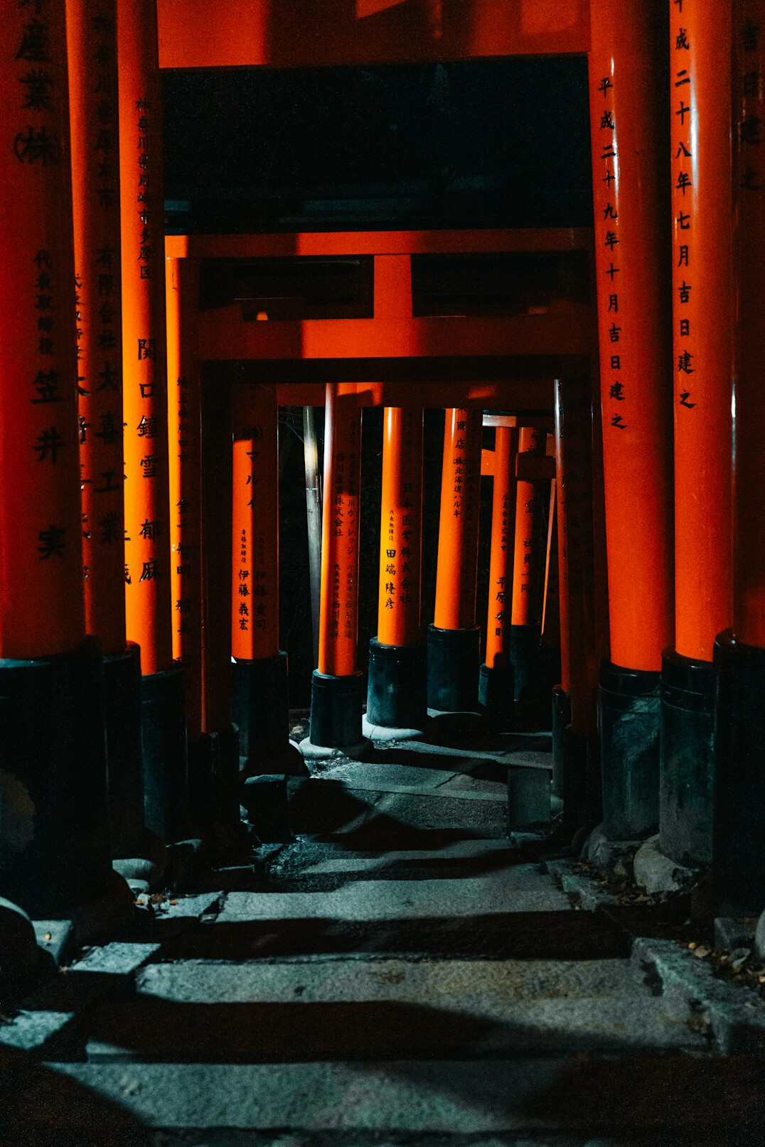 Rows of red torii gates at Fushimi Inari Shrine in Kyoto